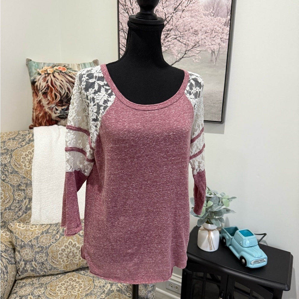 h.i.p. Pink Relaxed Blouse with Rounded Neckline